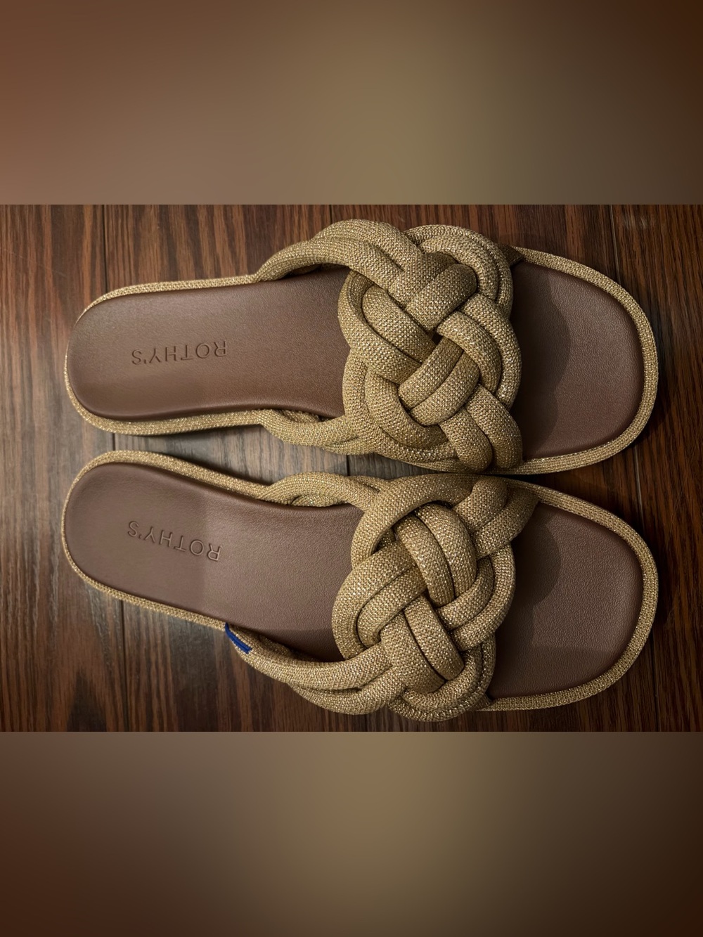 Womens gold Rothy’s the summer sandal